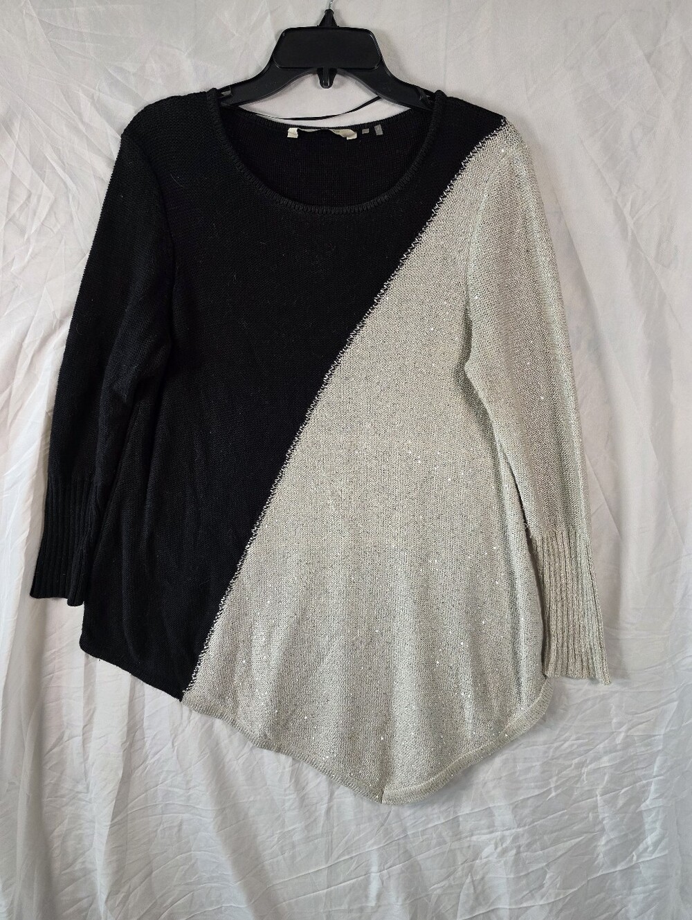 Soft Surroundings Black Silver Sequin Colorblock Asymmetrical Sweater Tunic XL